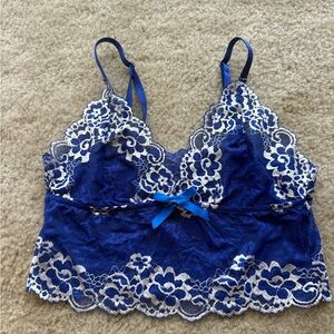 Blue and White Lace Bralette